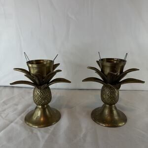 Vintage Brass Pair Hollywood Regency Pineapple Brass 7” Candle Sconces Heavy